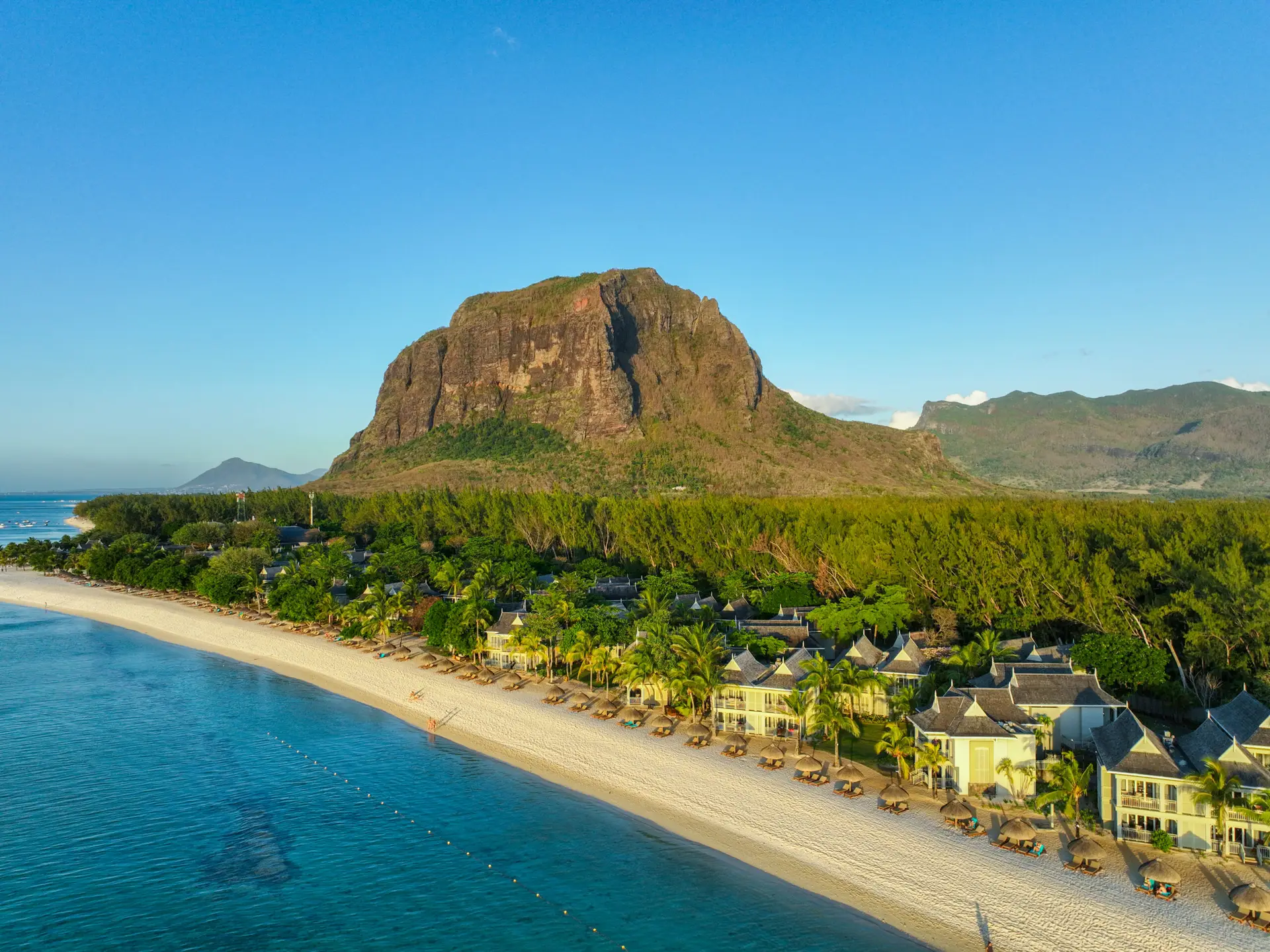 Le Morne Peninsula coastline at sunrise in Mauritius