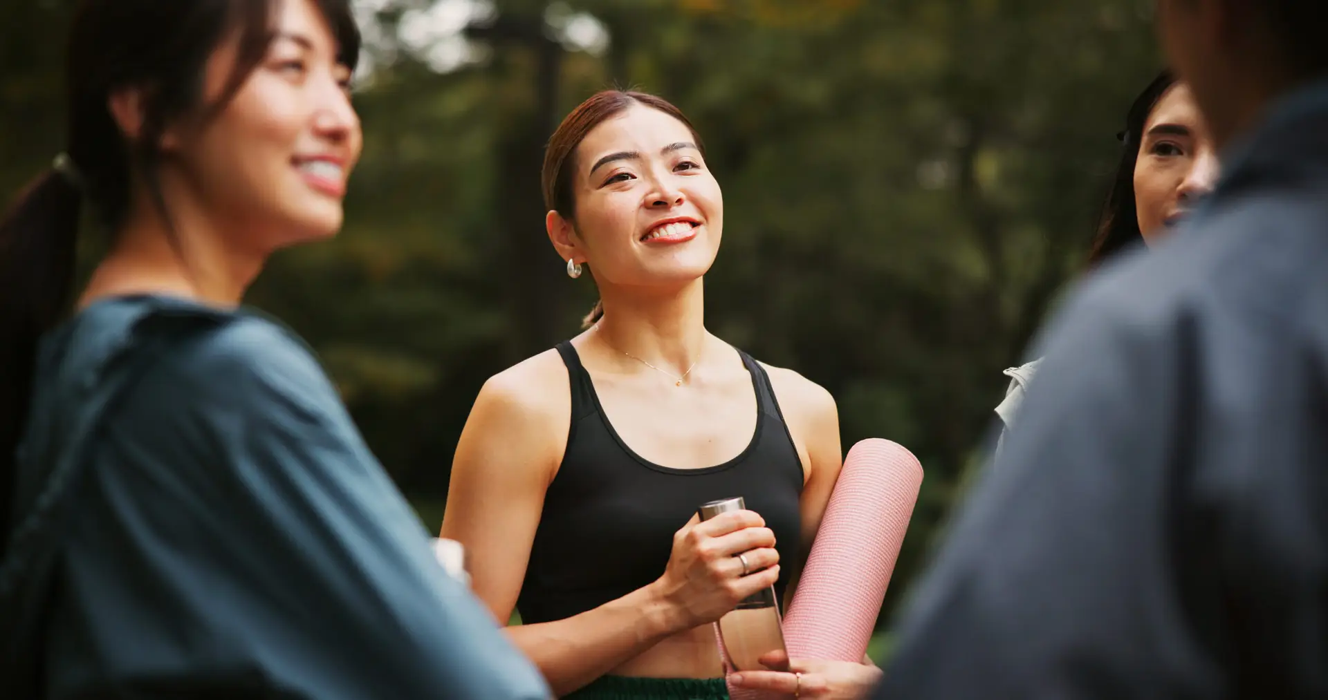 Woman smiling after an outdoor fitness session